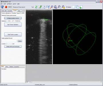 Polaris volumes in the 3D window, probe calibration verification in the image window